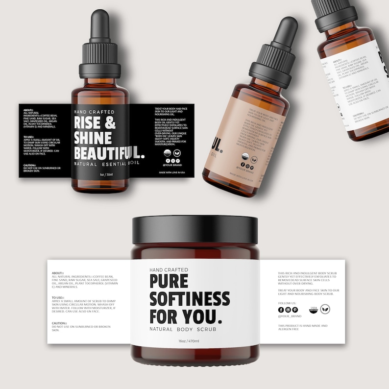 Editable Cosmetic Labels Templates, DIY Skincare Labels, Custom Body ...
