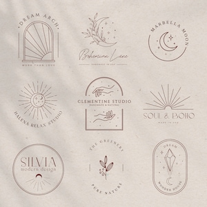 9 Editable Boho Logo Designs, Bohemian Custom Logo Design, DIY Logo Template, Customisable Logo, Small Business Logo, Vintage Logo, Templett