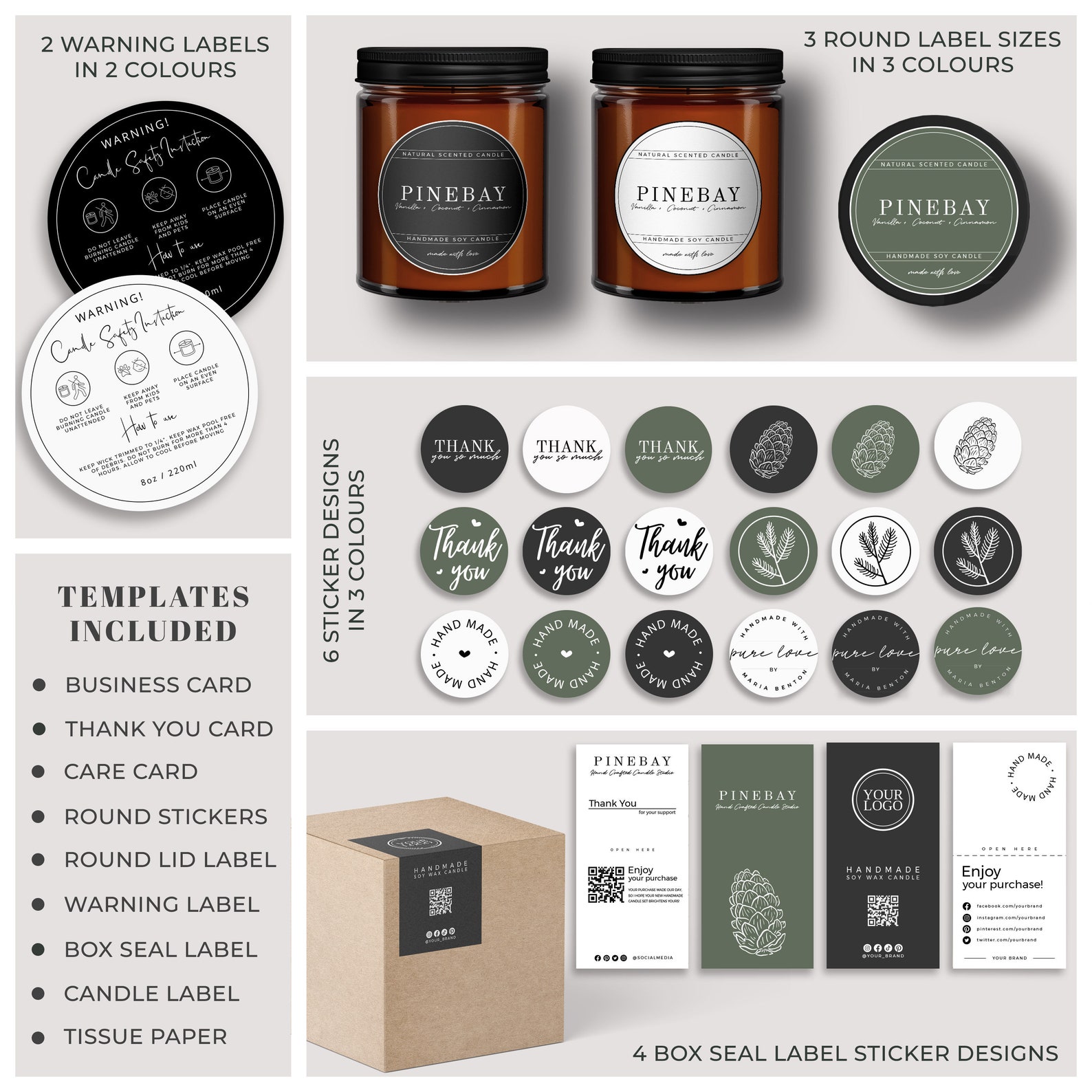 Editable Candle Business Branding Kit, Candle Branding Bundle, DIY
