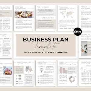 Business Plan Template Printable, Small Business Planner, Start Up Workbook, Side Hustle Planner, Editable Canva Template