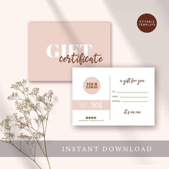Custom Gift Certificate Template Printable Gift Card | Etsy