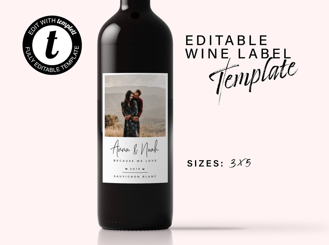 Editable Wine Label Template With Photo, Custom Photo Wine Label