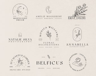 Plantilla de logotipo moderno editable, 9 diseños de logotipos personalizados, diseño de logotipo DIY Boho, paquete de logotipos editables, logotipo de empresa de belleza, logotipo de pequeña empresa