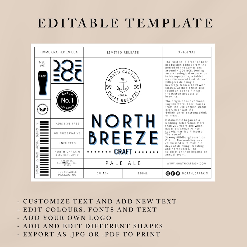Editable Beer Label Template Printable Beer Bottle Label - Etsy