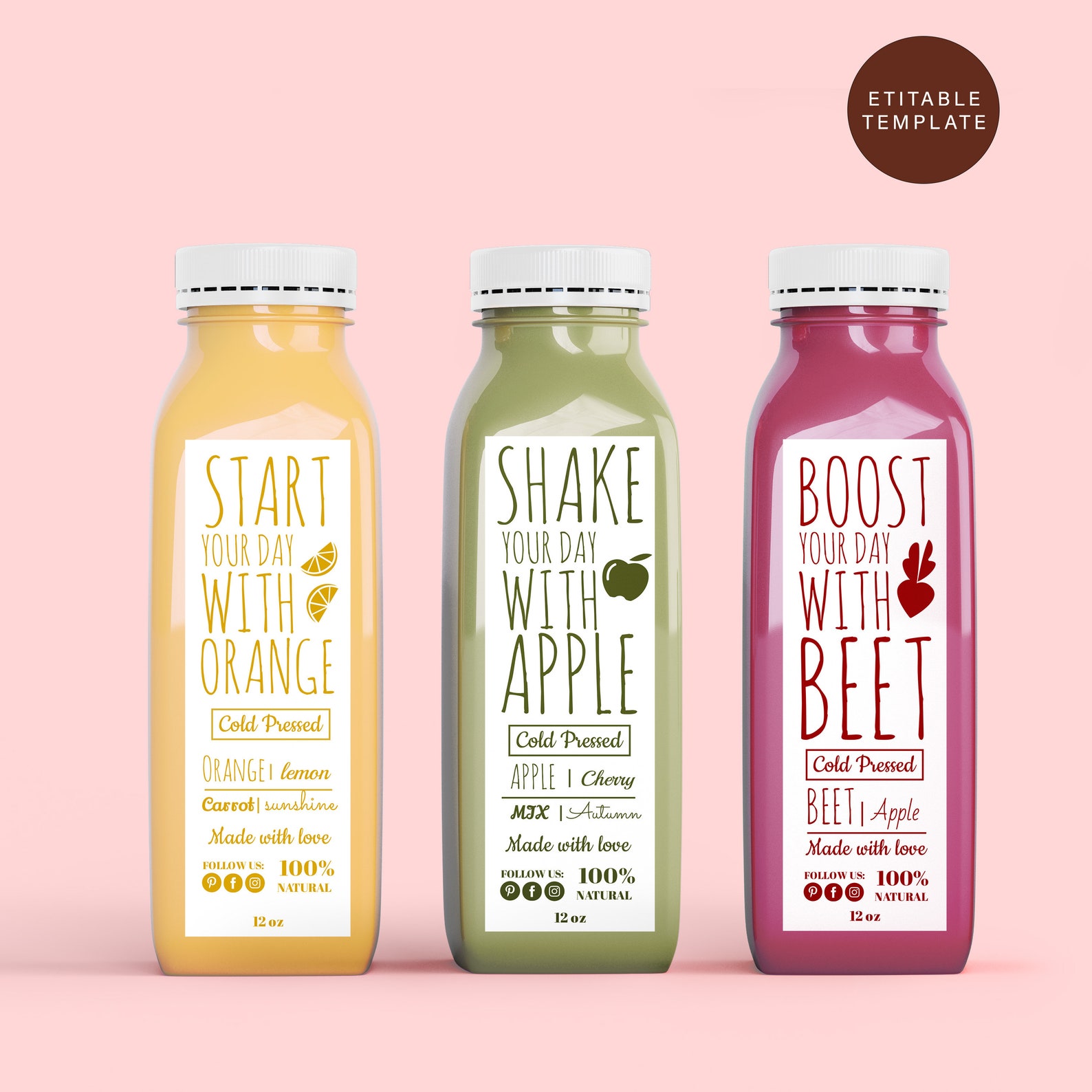 Editable Juice Bottle Label Template Fresh Juice Label Etsy UK