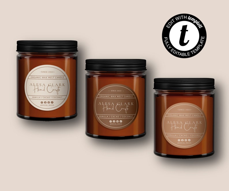 Candle Label Template, Printable Candle Label Design, Editable Modern ...
