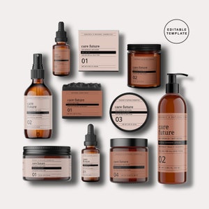 Editable Skincare Label Template, DIY Custom Beauty Product Label, Printable Cosmetic Label Bundle, Branding Package, 1oz 2oz 4oz 8oz 12oz