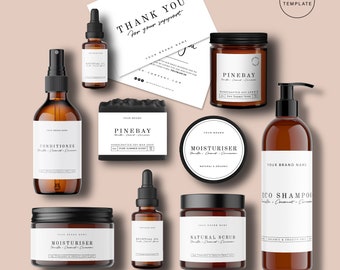 Editable Cosmetic Label Template, DIY Custom Beauty Product Label, Printable Skincare Label Bundle, 1oz 2oz 4oz 8oz 16oz