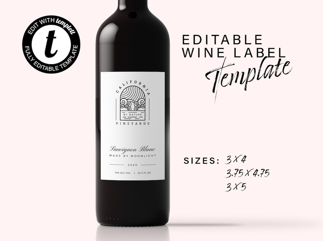 Editable Wine Label Template, Modern Wine Bottle Label Design