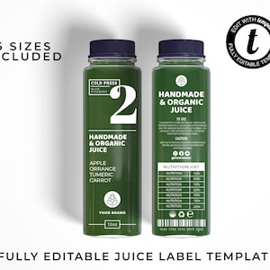 Bewerkbare labelsjabloon sapfles: koudgeperst en smoothieontwerp (digitale download)