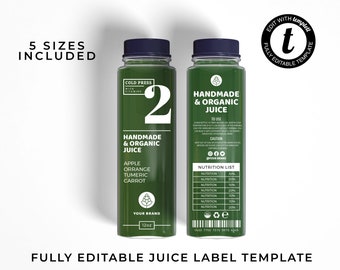 Editable Juice Bottle Label Template for Drinks, DIY Beverage Packaging Stickers, Printable Smoothie & Juice Labels