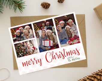 Editable Holiday Card Template, Printable Christmas Card, Xmas Card, Multiple Photo Card, Self-Editing, Templett