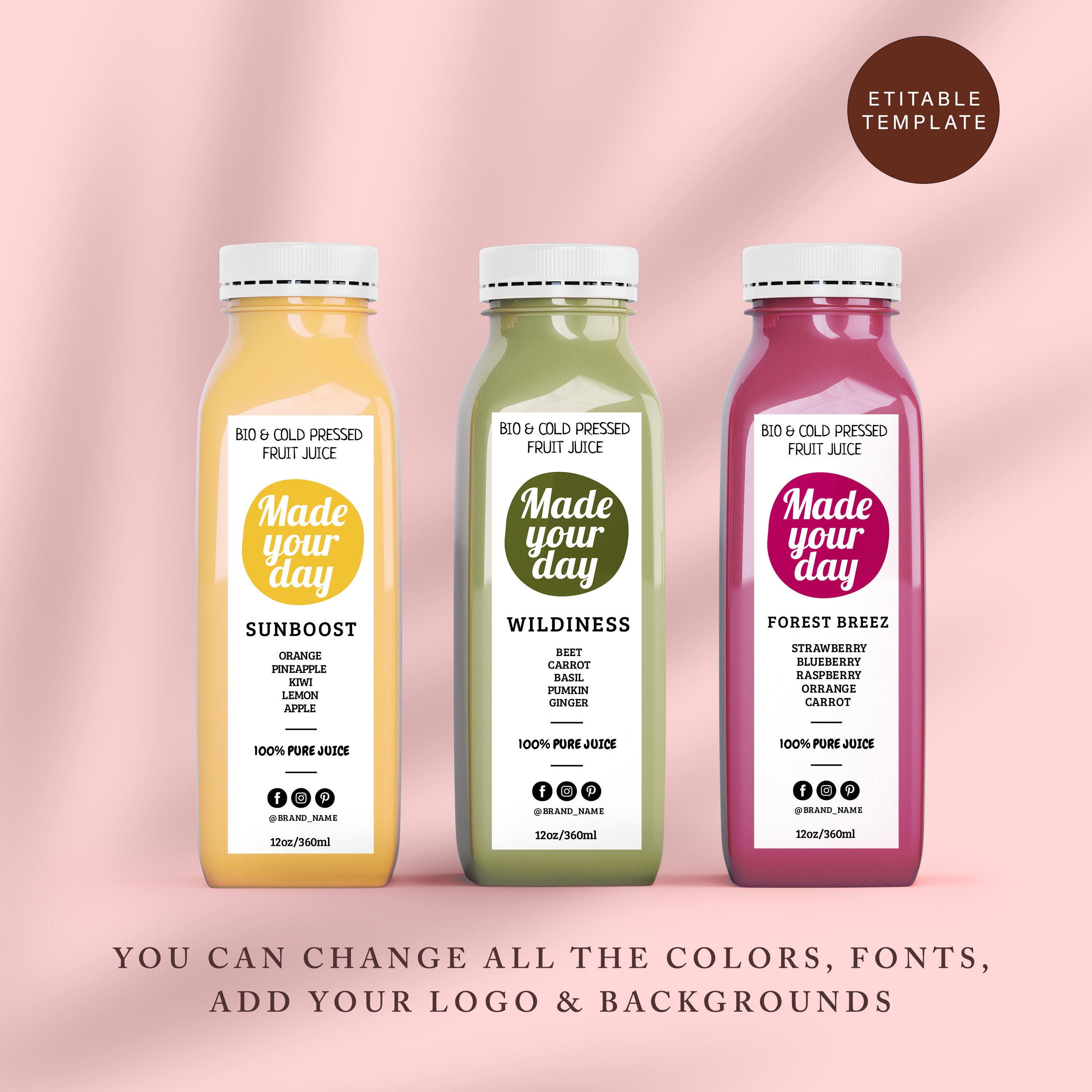 Editable Juice Bottle Label Template, Fresh Juice Label Sticker