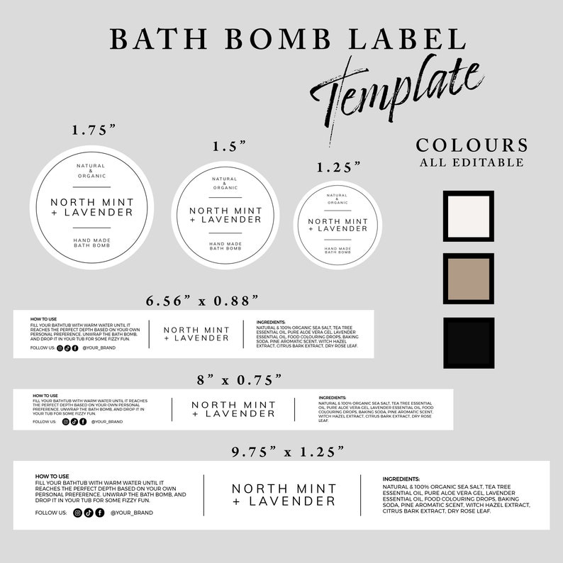 Editable Bath Bomb Label Template Wrap Around Bath Soap Etsy