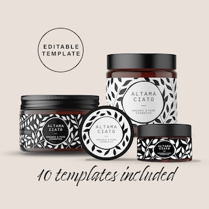 Editable Cosmetic Jar Label Template, Printable Beauty Product Label Design, DIY Custom Cosmetic Labels, 2oz 4oz 8oz 16oz Container Label