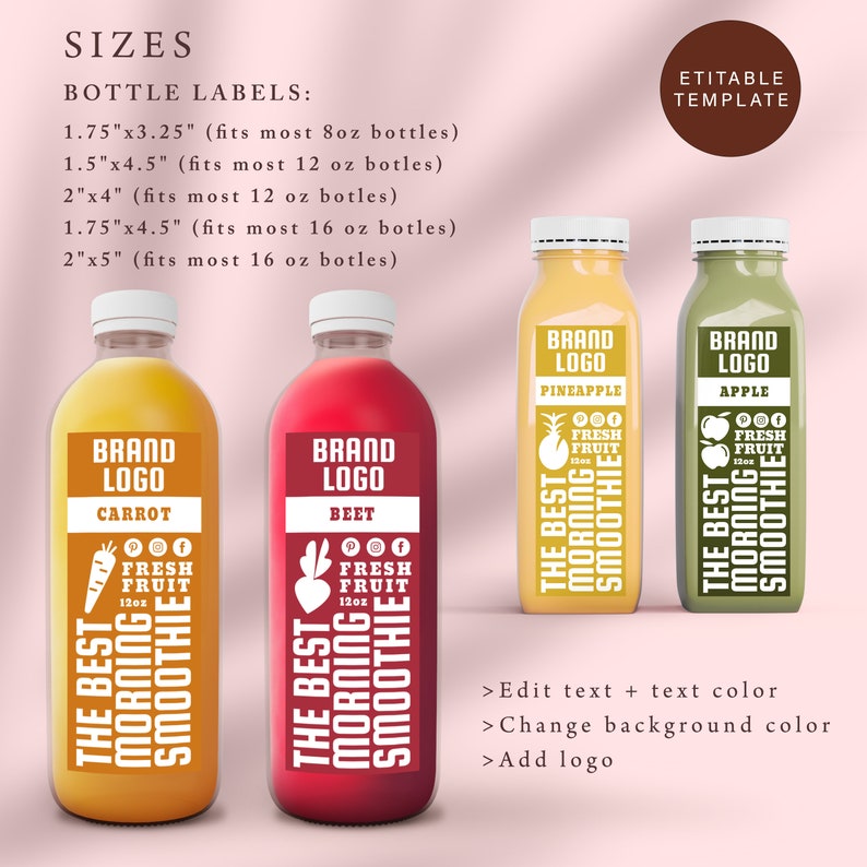 Editable Juice Bottle Label Template Printable Juice Label Etsy