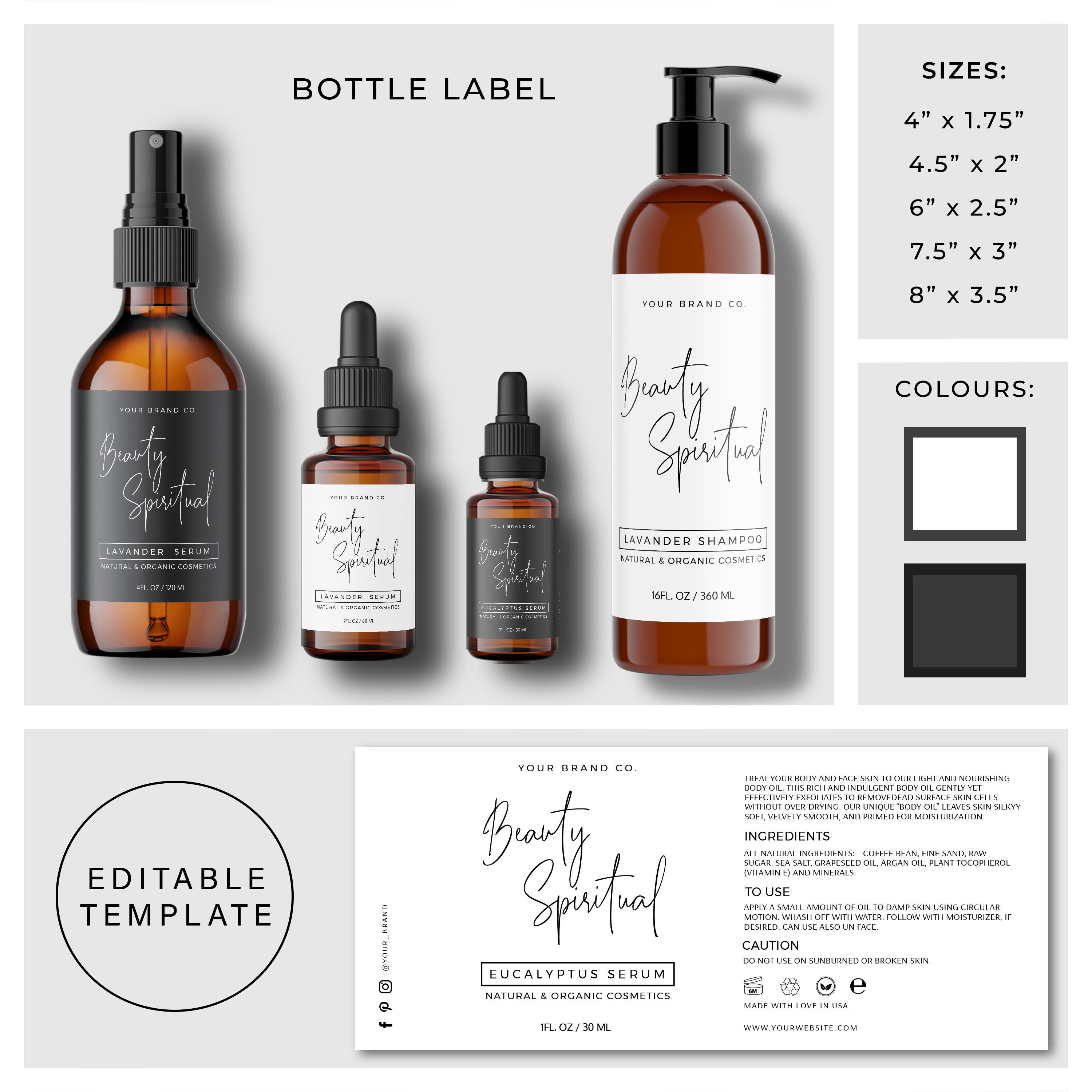 Editable Cosmetic Label Bundle, DIY Skincare Labels, Beauty Product ...