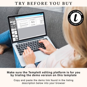 K&ouml;nnte beinhalten: Eine Person verwendet einen Laptop, um eine digitale Vorlage auf der Templett-Plattform zu bearbeiten. Der Bildschirm zeigt ein Bewertungsblatt mit der Nummer "N&deg;2" darauf. Der Text "EDIT WITH templett" ist in einem Kreis um ein kleines "t" in der oberen rechten Ecke des Bildes sichtbar.