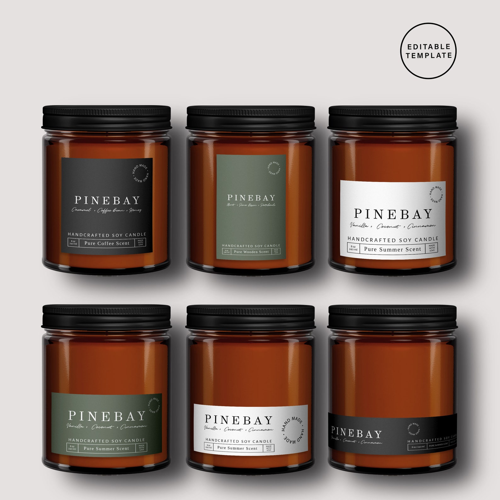 Editable Candle Business Branding Kit, Candle Branding Bundle, DIY