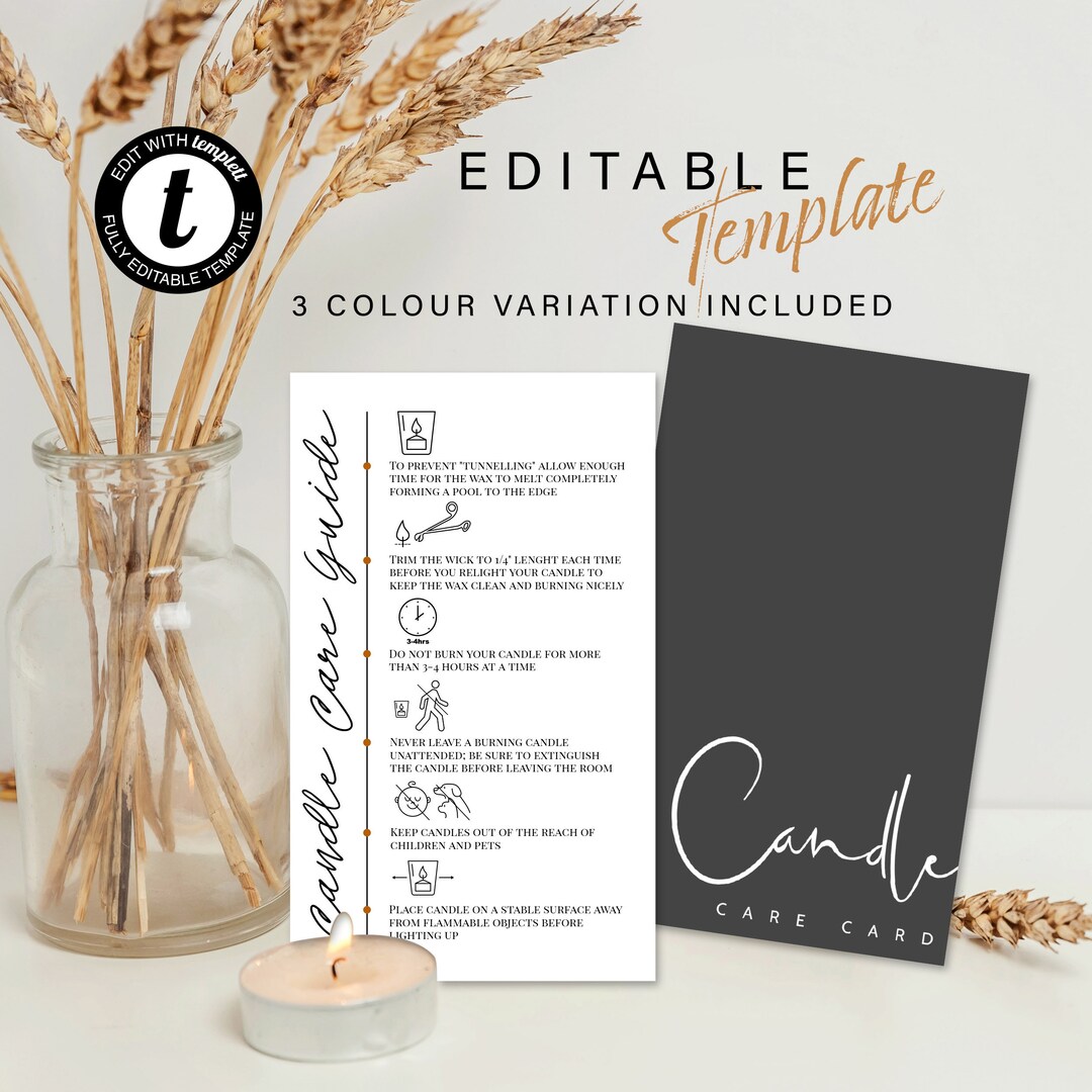 Editable Candle Care Template, Printable Candle Care Card, Modern ...