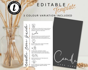 Editable Candle Care Card Template: Modern Minimalist Guide (Printable)