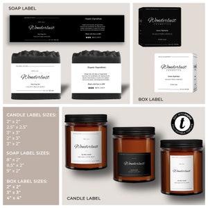 May include: A set of product labels for candles, soaps, and boxes. The labels are black and white with the word "Wonderlust" in a script font. The labels are designed to be used for a variety of products, including candles, soaps, and boxes. The labels are available in a variety of sizes.