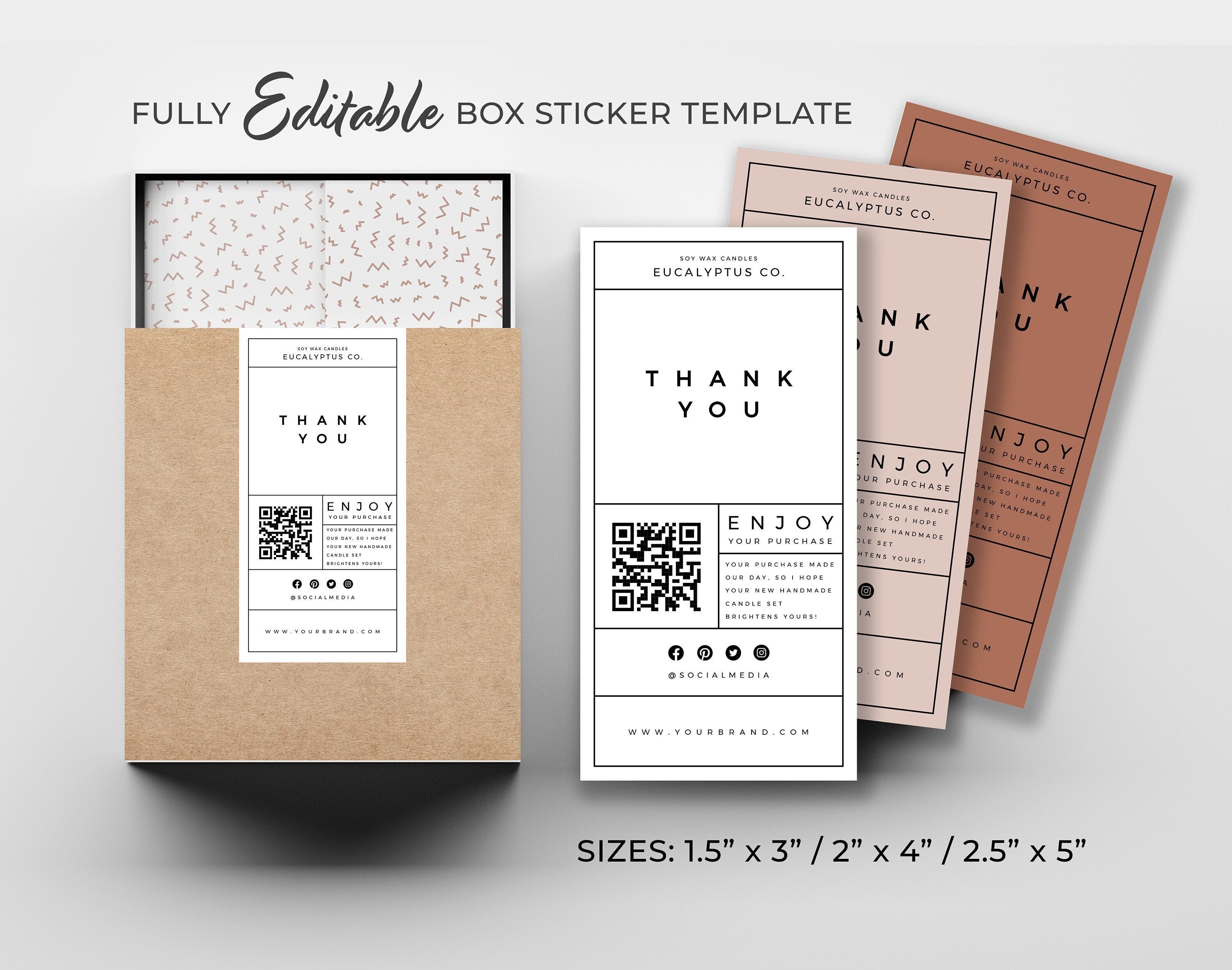 Editable Box Seal Sticker Template 3 Sizes Printable Packaging Sticker  Design, DIY Business Thank You Stickers, Qr-code Review Sticker (Instant  Download) 