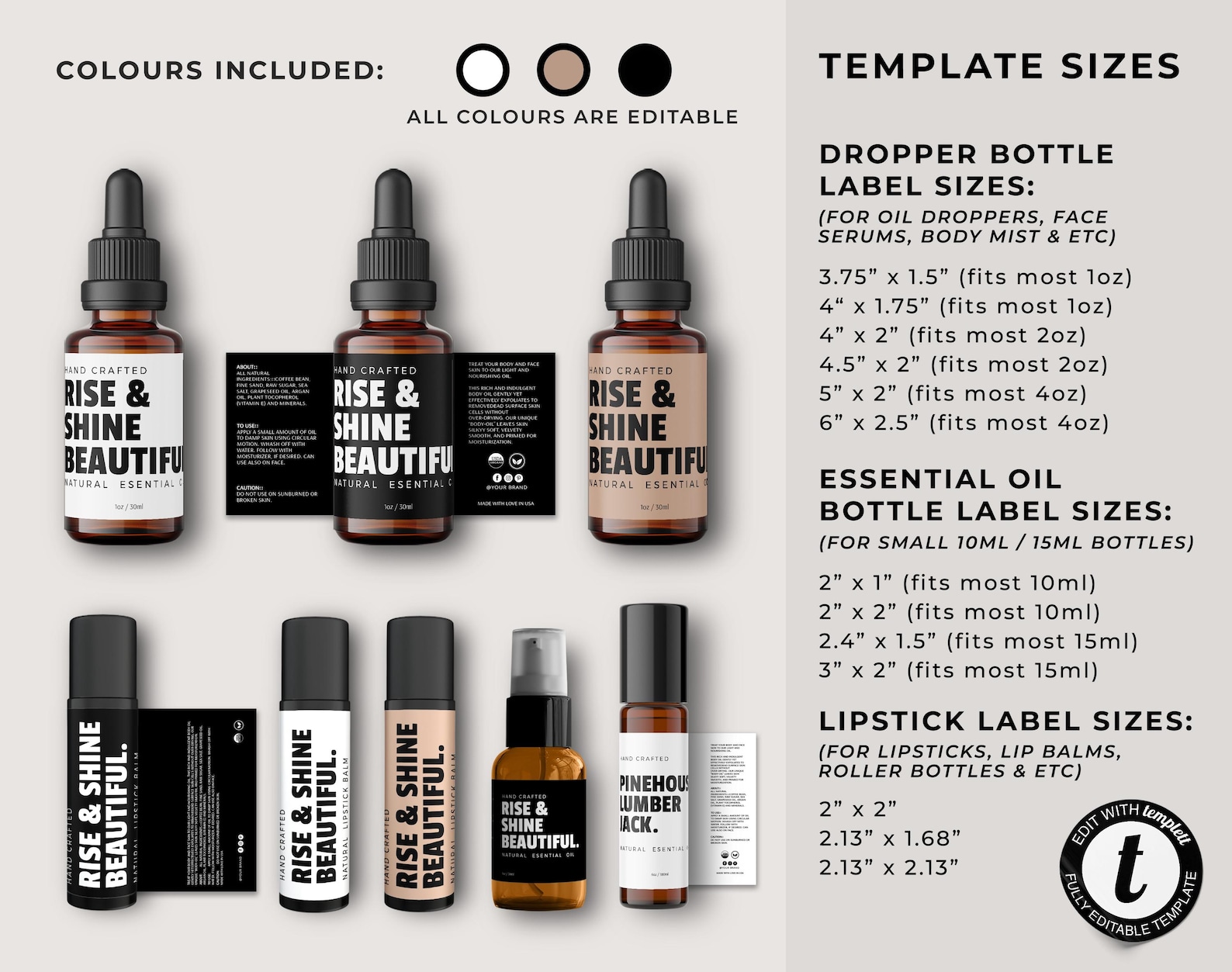 Editable Cosmetic Label Templates, Stylish Skin Care Product Labels ...