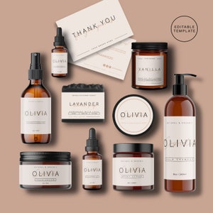 DIY Editable Skincare Product Label Collection, Body Butter, Essential Oil Labels, Custom Cosmetic Label Templates, Modern Skincare Label