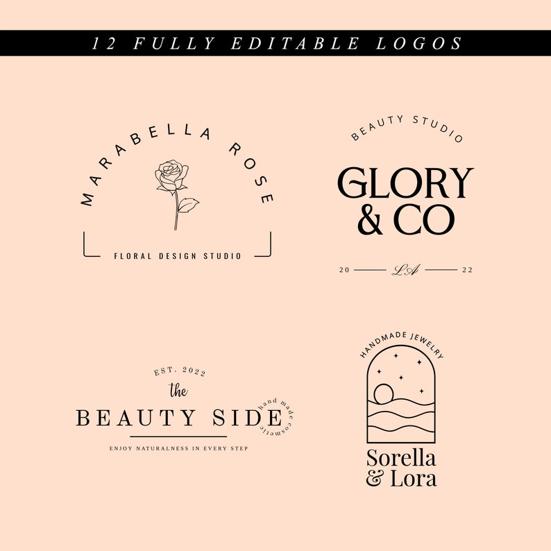 Editable Modern Logo Template, 12 Custom Logo Designs, DIY Boho Logo Design, Editable Logo Bundle, Beauty Business Logo, Small Business Logo image 5