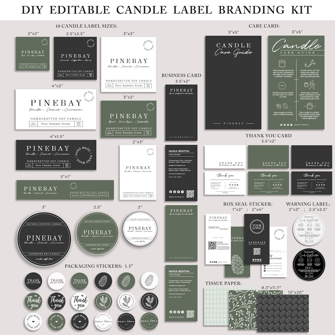 Editable Candle Business Branding Kit, Candle Branding Bundle, DIY