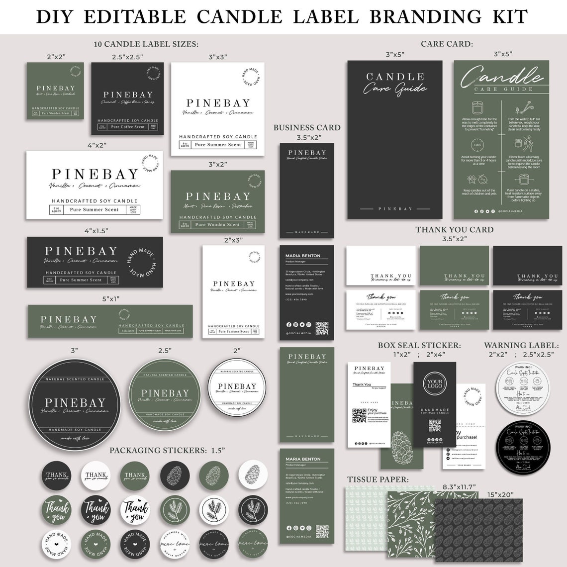 Editable Candle Business Branding Kit Candle Branding Bundle Etsy