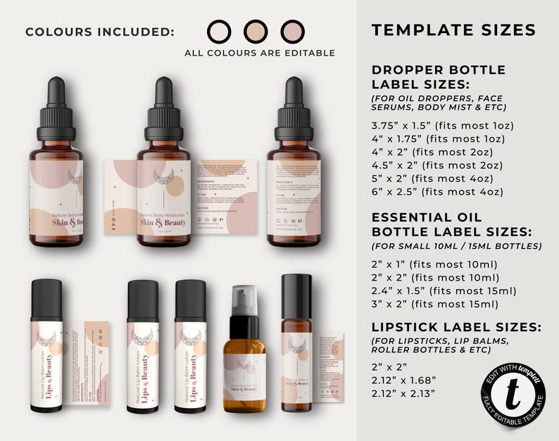 Editable Cosmetic Labels Templates, Custom Body Product Label, DIY ...