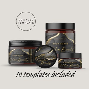 Editable Gold Cosmetic Jar Label Template, Printable Beauty Product Label Design, DIY Custom Body Butter Labels, 2oz 4oz 8oz 12oz 16oz