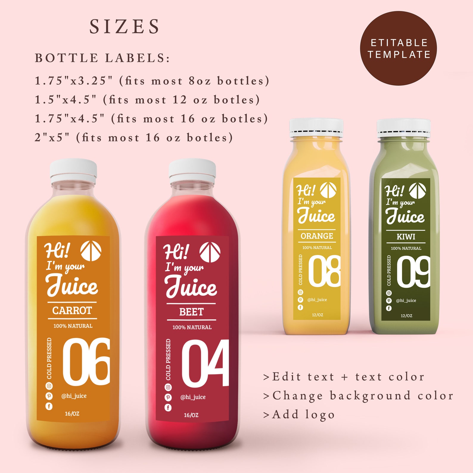 Editable Juice Bottle Label Template Custom Juice Label Etsy Canada