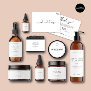 Editable Skincare Label Template, Customisable Cosmetic Labels, 1oz 2oz 4oz 8oz 16oz Jar and Bottle Labels, Printable Beauty Product Labels