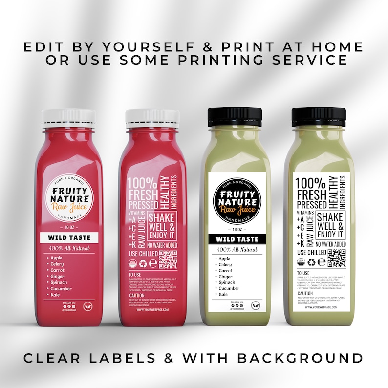 Editable Juice Bottle Label Template Clear Juice Labels Etsy
