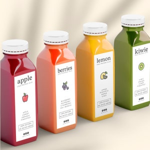Bewerkbare sapfles labelsjabloon, saplabel stickerontwerp, 8oz 12oz 16oz, afdrukbare koude persfleslabels, smoothie labelsjabloon
