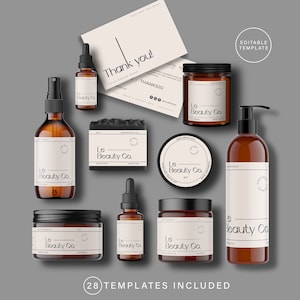 Editable Cosmetic Label Template, DIY Custom Beauty Product Label, Printable Skincare Label Bundle, 1oz 2oz 4oz 8oz 16oz, Cosmetic Branding