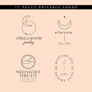 Editable Modern Logo Template, 12 Custom Logo Designs, DIY Boho Logo Design, Editable Logo Bundle, Beauty Business Logo, Small Business Logo image 3