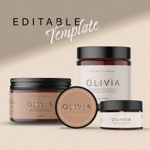Modern Cosmetic Jar Label Template, Editable Body Butter Label, Body Product Label, DIY Wrap Around Skincare Label, 2oz 4oz 8oz 16oz