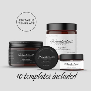 Editable Cosmetic Jar Label Template, Printable Beauty Product Label Design, DIY Custom Cosmetic Labels, 2oz 4oz 8oz 16oz Container Label