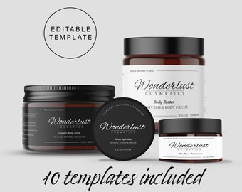 Editable Cosmetic Jar Label Template, DIY Skincare Product Design, Packaging Label, Skin Care Labels