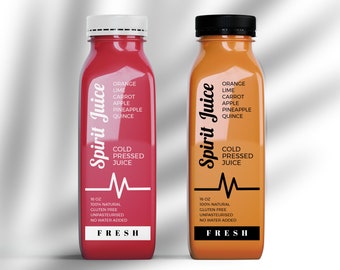 Printable Juice Bottle Label Template, Editable Clear Juice Bottle Label, Cold Pressed Drink Label Design, 8 / 12 / 16 oz, Smoothie Label