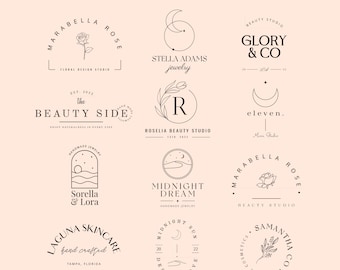 Plantilla de logotipo moderno editable, 12 diseños de logotipos personalizados, diseño de logotipo DIY Boho, paquete de logotipos editables, logotipo de empresa de belleza, logotipo de pequeña empresa