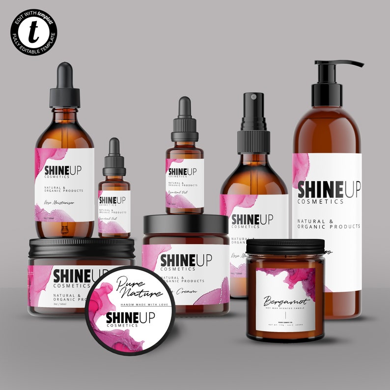 Editable Skincare Label Template, Cosmetic Product Labels, Beauty Branding Kit, DIY Printable Jar Labels, Templett image 5