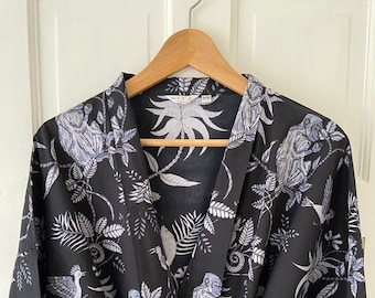 Block Print Organic Cotton Kimono Robe, Ladies Dressing Gown (S/M)