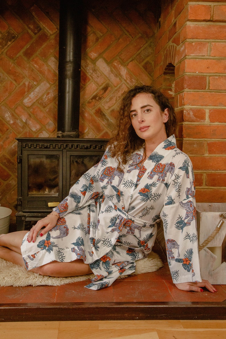 Luxury Cotton Kimono Robe, Organic Cotton Dressing Gown UK, Organic Cotton Robe, Womens Clothing Gift, Christmas Gift for Her, Gift for Her image 5