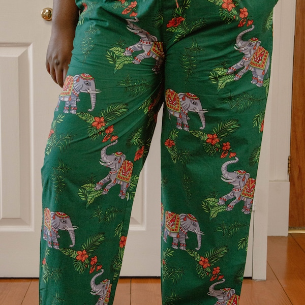 100% Organic Cotton Trousers, Green Bottoms UK, Sustainable Pjs, Block Print, Womens Clothing Gift, Christmas Gift for Her, Gift for Her