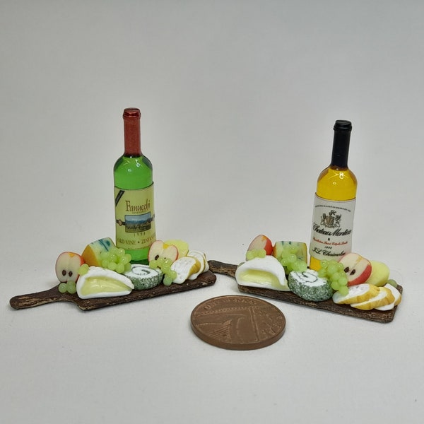 Miniature Cheese Board with White Wine Fruit & Bread 12th Scale Dolls House Food Choose Colour